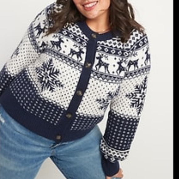 NWOT Old Navy Fair Isle Christmas Sweater Holiday XL Button Up Cardigan Winter - Picture 1 of 7